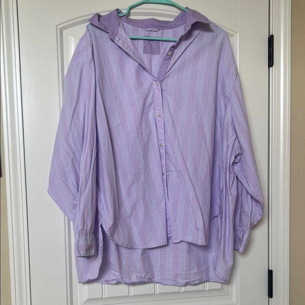 Aerie Lavender Striped Button Down Shirt